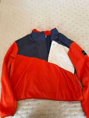 Colorblock Quarter-Zip Fleece Sweatshirt - Red, Navy & White